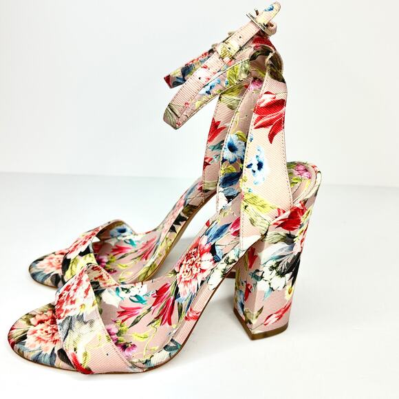 ALDO Miyaa Floral Strappy Sandals Block Heel Ankle Tie Multicolor Women's - Picture 2 of 5